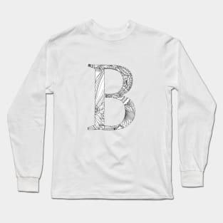 Henna Alphabet B / Henna Letter B - Black Henna Line Art Long Sleeve T-Shirt